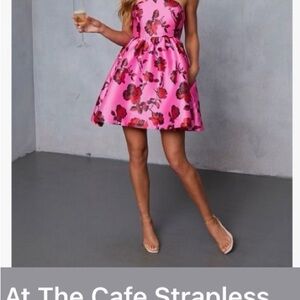 Vici Pink Floral Strapless Dress